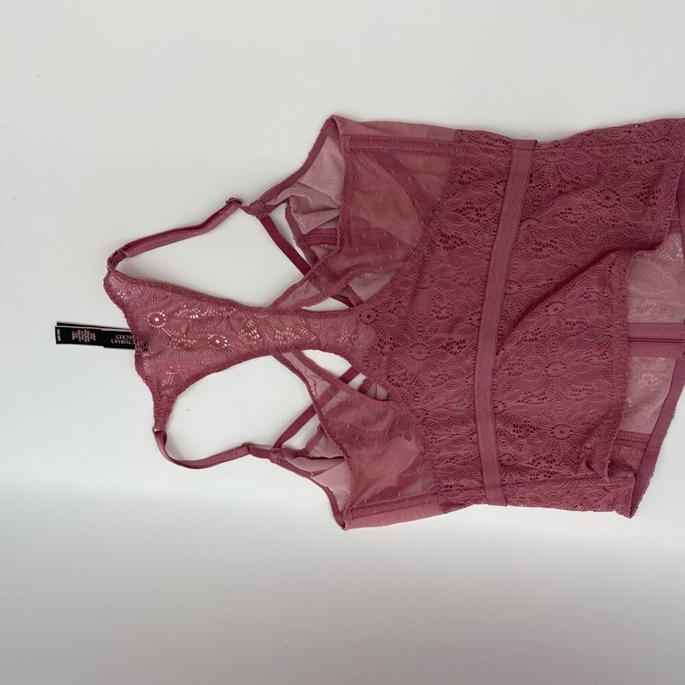 Victoria’s Secret Lingerie Pink Lace Lightly Lined Sheer Corset Top Size 34C - Picture 7 of 9